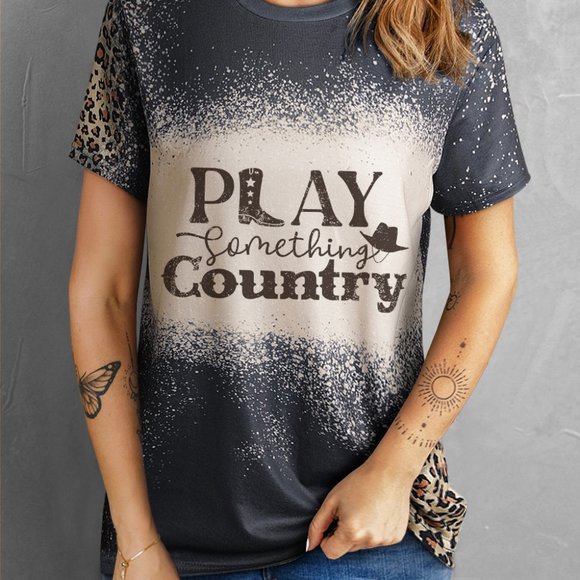 Tops - PLAY SOMETHING COUNTRY Graphic Leopard Tee